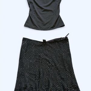 Black Embroidered Spiral A-Line Skirt